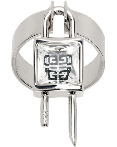 Givenchy シルバー Mini Lock リング - ホワイト