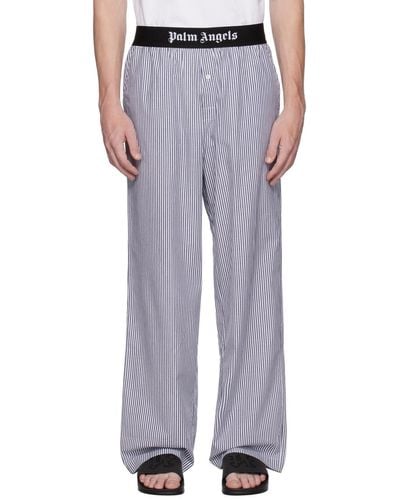 Palm Angels Blue Classic Pyjama Trousers - White
