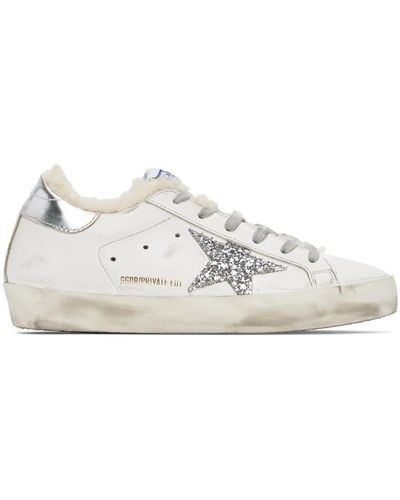 Golden Goose Ssense Exclusive White & Silver Super-star Shearling Trainers