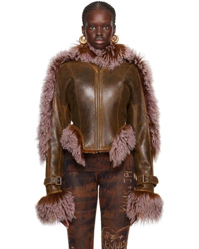 Jean Paul Gaultier Brown & Purple Knwls Edition Leather Jacket