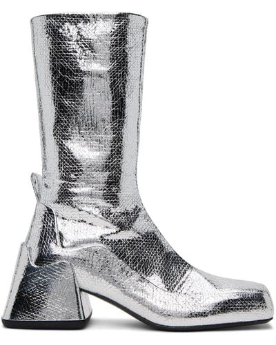 Jil Sander Silver Lamé Crackle Boots - Gray