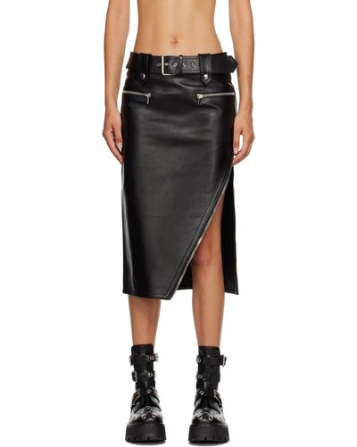 Alexander McQueen Black Belted Leather Midi Skirt