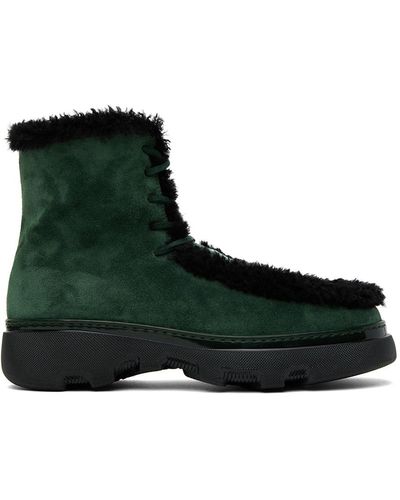 Burberry Bottes de style creeper vertes à garnitures en peau retournée - Noir