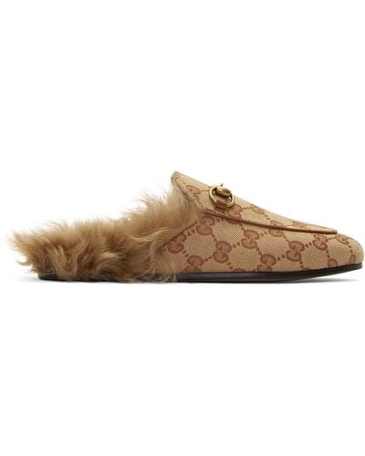 Gucci Princetown Fur-lined Mules - Natural
