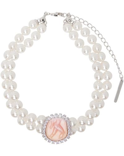 ShuShu/Tong Collier étagé blanc à perles et à pendentif à image gaufrée