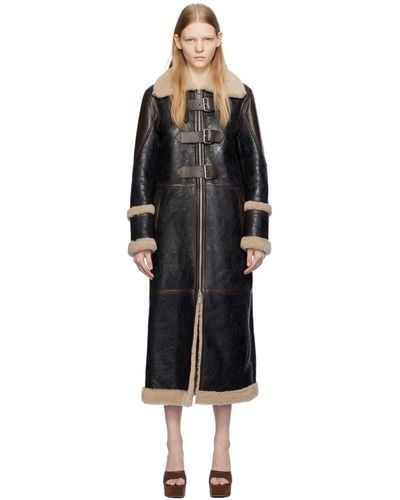 Blumarine Black & Brown Long Shearling Coat