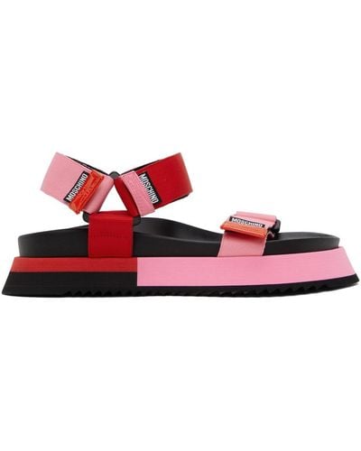 Moschino Pink & Red Logo Tape Sandals - Black