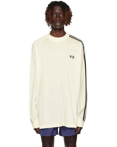 Y-3 オフホワイト& 3ストライプ 長袖tシャツ - ブラック