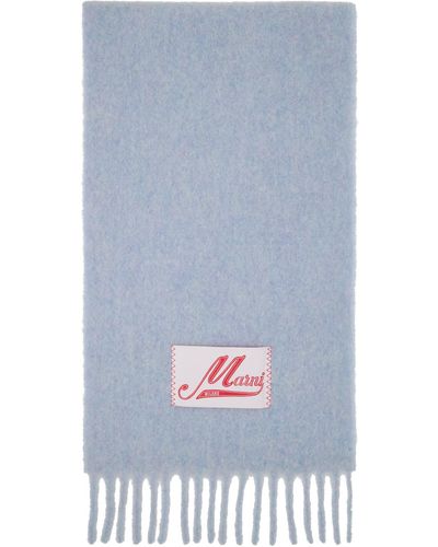 Marni Écharpe bleue en tricot brossé d'alpaga à écusson à logo