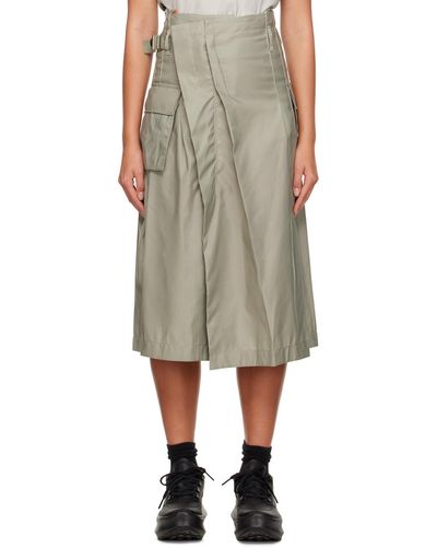 Sacai Khaki Pleated Midi Skirt - Natural