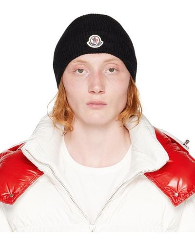 Moncler Black Wool Beanie - Red