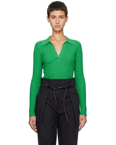 3.1 Phillip Lim Green Honeycomb Stitch Polo