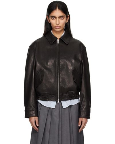 DUNST Spread Collar Leather Jacket - Black