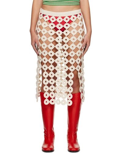 Wales Bonner Off-white Stanza Midi Skirt - Red