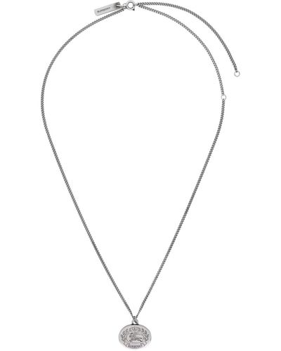 Burberry Silver Ekd Logo Necklace - Black