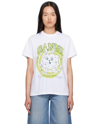 Ganni T-shirt à logo imprimé - Blanc