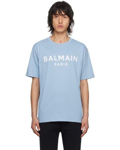 Balmain T-shirt bleu à logo imprimé