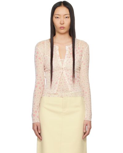 Sandy Liang Cardigan curry blanc et rose - Multicolore