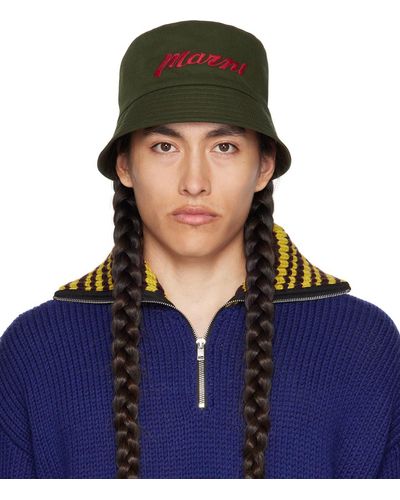 Marni Green Embroidered Hat - Blue
