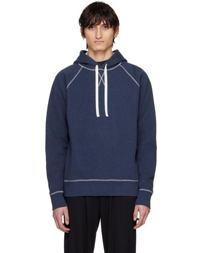 Sunspel Navy Fleeceback Hoodie - Blue