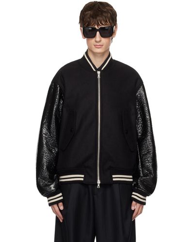 Dries Van Noten Blouson aviateur noir en cuir synthétique à glissière