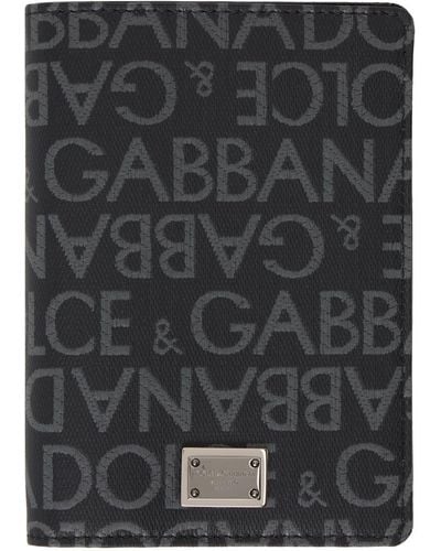 Dolce & Gabbana グレー コーティング ジャカード パスポートケース - ブラック