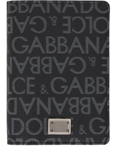 Dolce & Gabbana Étui pour passeport gris en canevas enduit à motif en tissu jacquard - Noir