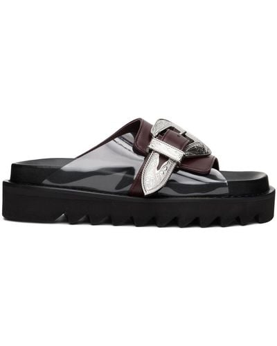 Toga Burgundy Buckle Sandals - Black