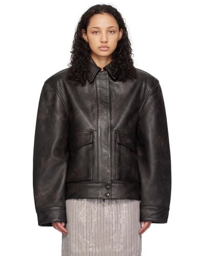 REMAIN Birger Christensen V-Shaped Leather Jacket - Black