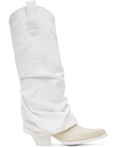 R13 White & Off-white Mid Cowboy Denim Sleeve Boots