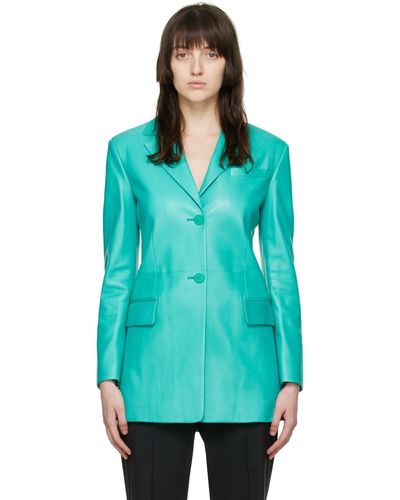 Versace Blue Leather Blazer