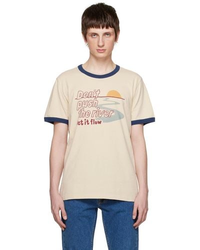 Nudie Jeans Off-white Ricky 'push The River' T-shirt - Natural