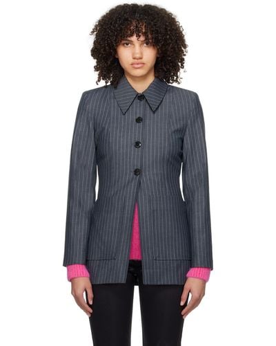 Ganni Gray Striped Blazer - Black