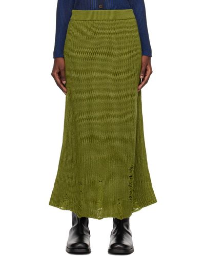 Song For The Mute Distressed Midi Skirt - Green