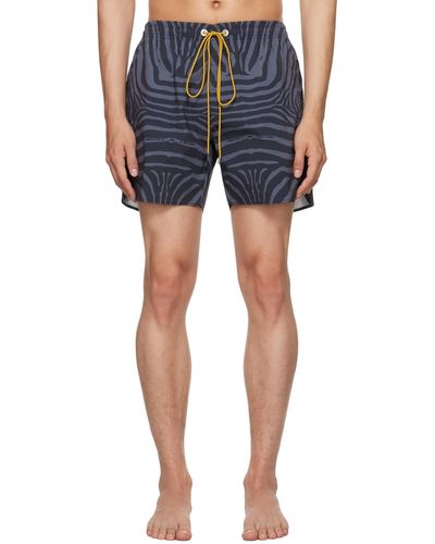 Rhude Maillot de bain noir et gris à motif zébré - Bleu