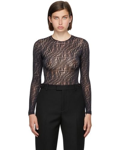 Fendi Black Ff Fish Eye Tulle Bodysuit