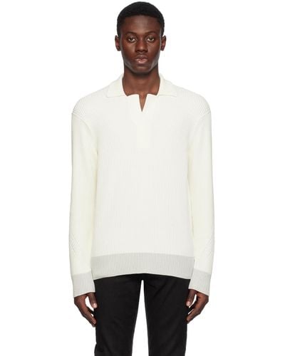 Zegna オフホワイト オープンカラー ニットポロシャツ - ブラック