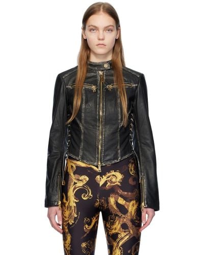 Versace Jeans Couture Black Bleached Leather Jacket