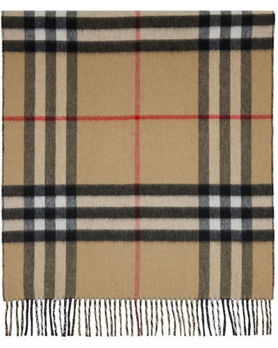 Burberry Beige Cashmere Check Scarf - Green