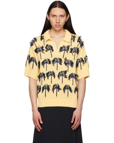 Jil Sander Yellow Jacquard Polo - Black