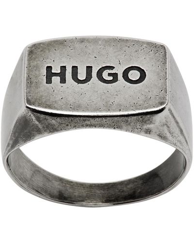 HUGO Silver Logo Bold Ring - Metallic