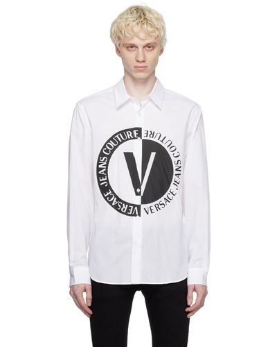 Versace ホワイト ロゴプリント シャツ - ブラック