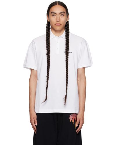 Palm Angels White Embroidered Polo - Black