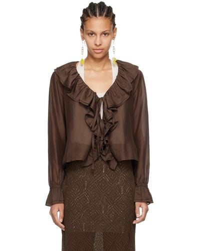 Bode Heartwood Flounce Blouse - Brown