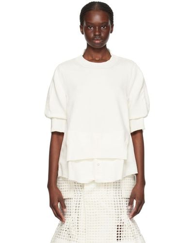 Sacai Off-white Panelled Denim Shirt - Multicolour