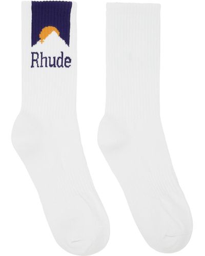 Rhude White & Navy Mountain Logo Socks