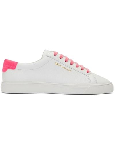 Saint Laurent White And Pink Andy Trainers