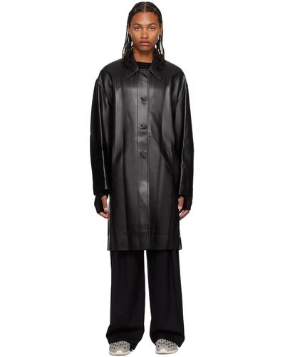 Low Classic Belted Faux-leather Coat - Black