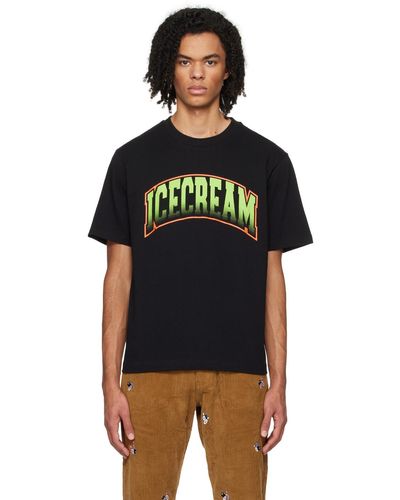 ICECREAM T-shirt noir à logo de style collégial