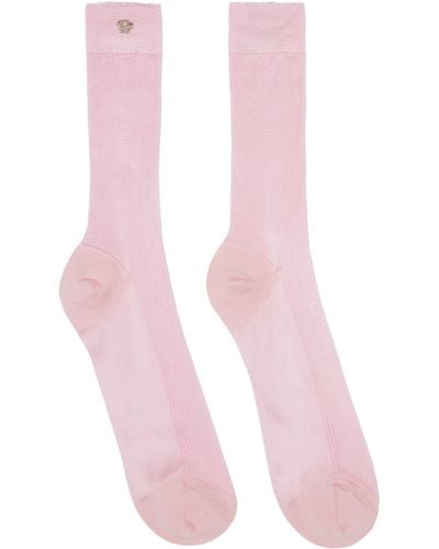 Versace Pink Ribbed Knit Socks